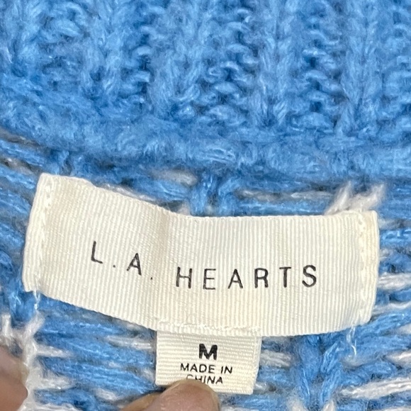LA Hearts Womens Sweater Size Medium Blue and White Knit Diamond Lace Up Crop - Picture 5 of 10